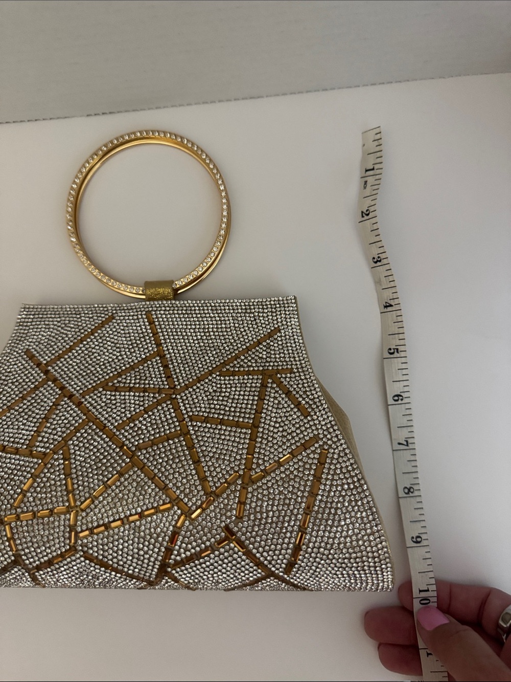 Crystal Embellished Ring Handle Clutch - Silver/gold - Picture 4 of 5